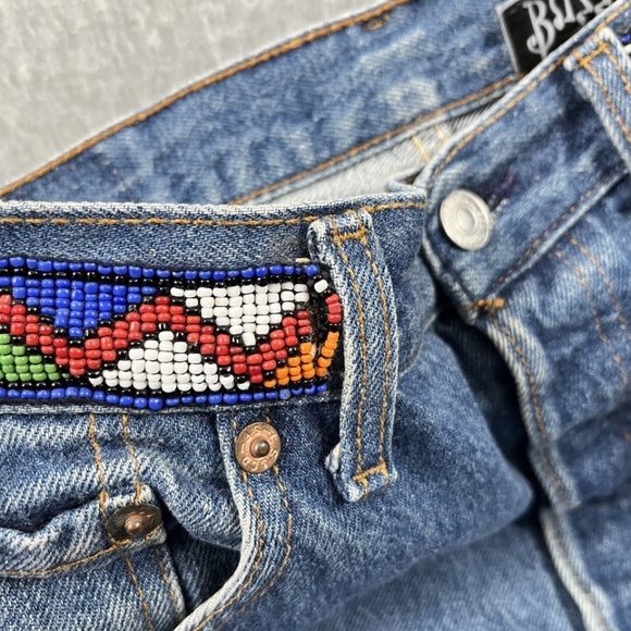 VTG 90's BUZZ 18 BEADED LEVI'S 501 Jeans Sz 10 Tribal Boho Cropped Length UNIQUE - Picture 9 of 10